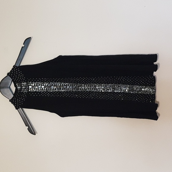 INC black sequin and  beaded halter stretch jersey top - Picture 1 of 6